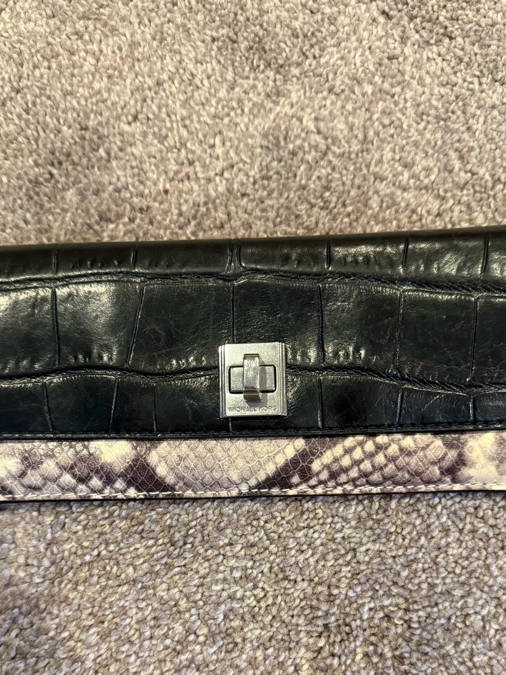 Michael Kors Black Croc-Embossed Clutch with Snakeskin Accent